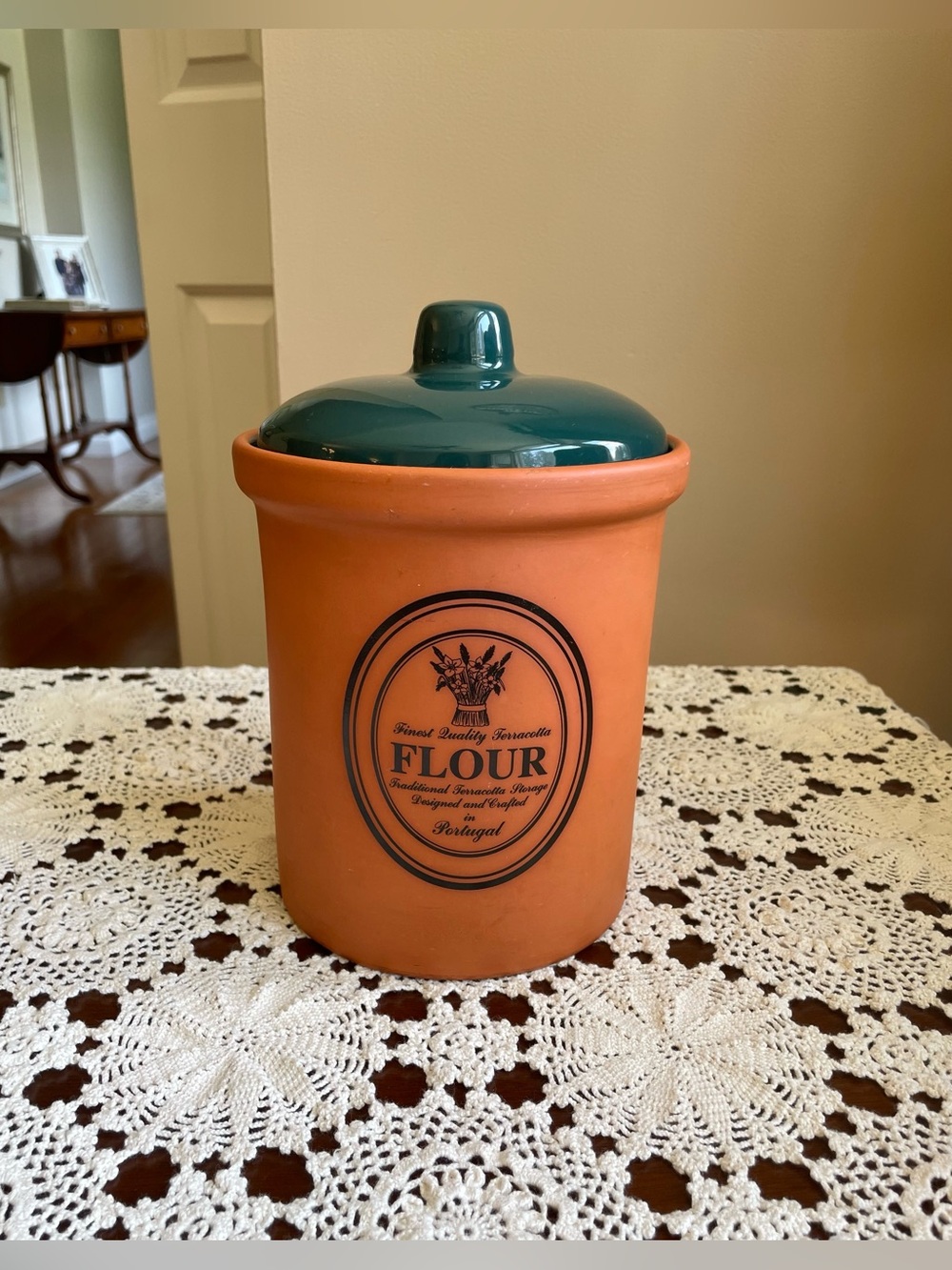 Himark Finest Quality Terracotta Flour Canister & Dark Green Lid